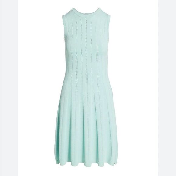 Lela Rose Brocade Long-Sleeve Oxford Blue Textured Knit Fit & Flare NWT $990 - Picture 4 of 8